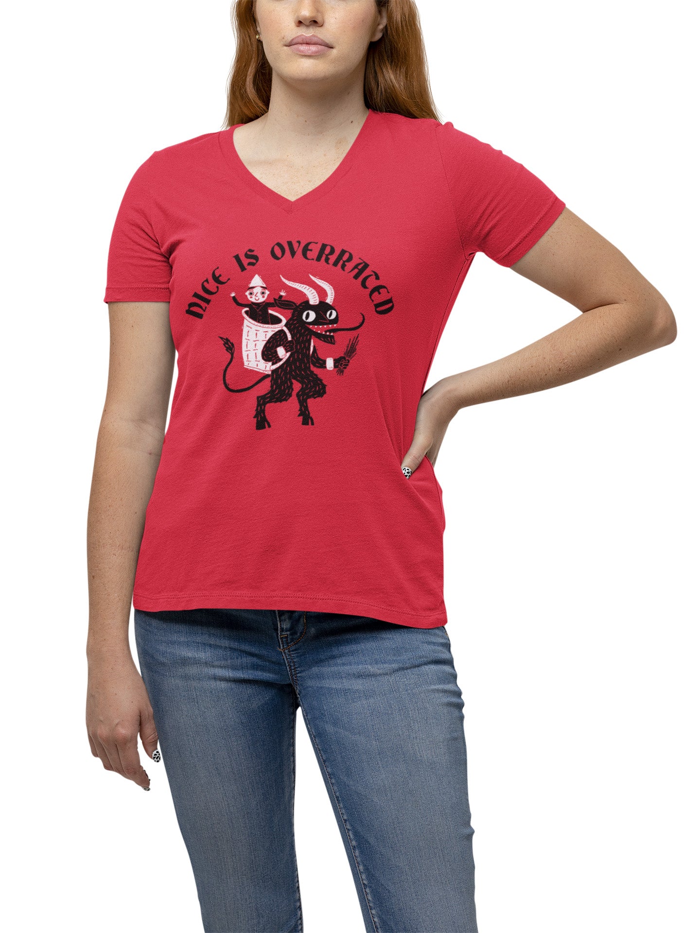 Krampus Nice Is Overrated - Ladies V-Neck T-Shirt