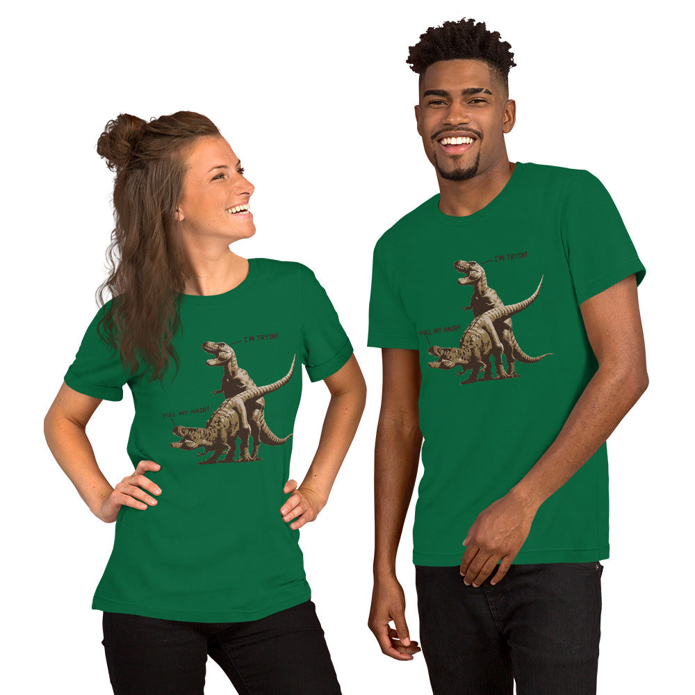T-Rex Pull My Hair - Canvas Unisex T-Shirt - Absurd Ink