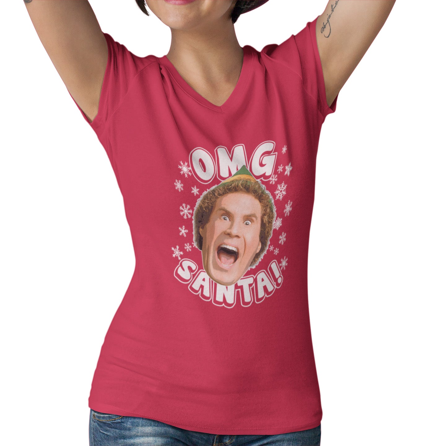 Buddy The Elf OMG Santa - Ladies V-Neck Tee