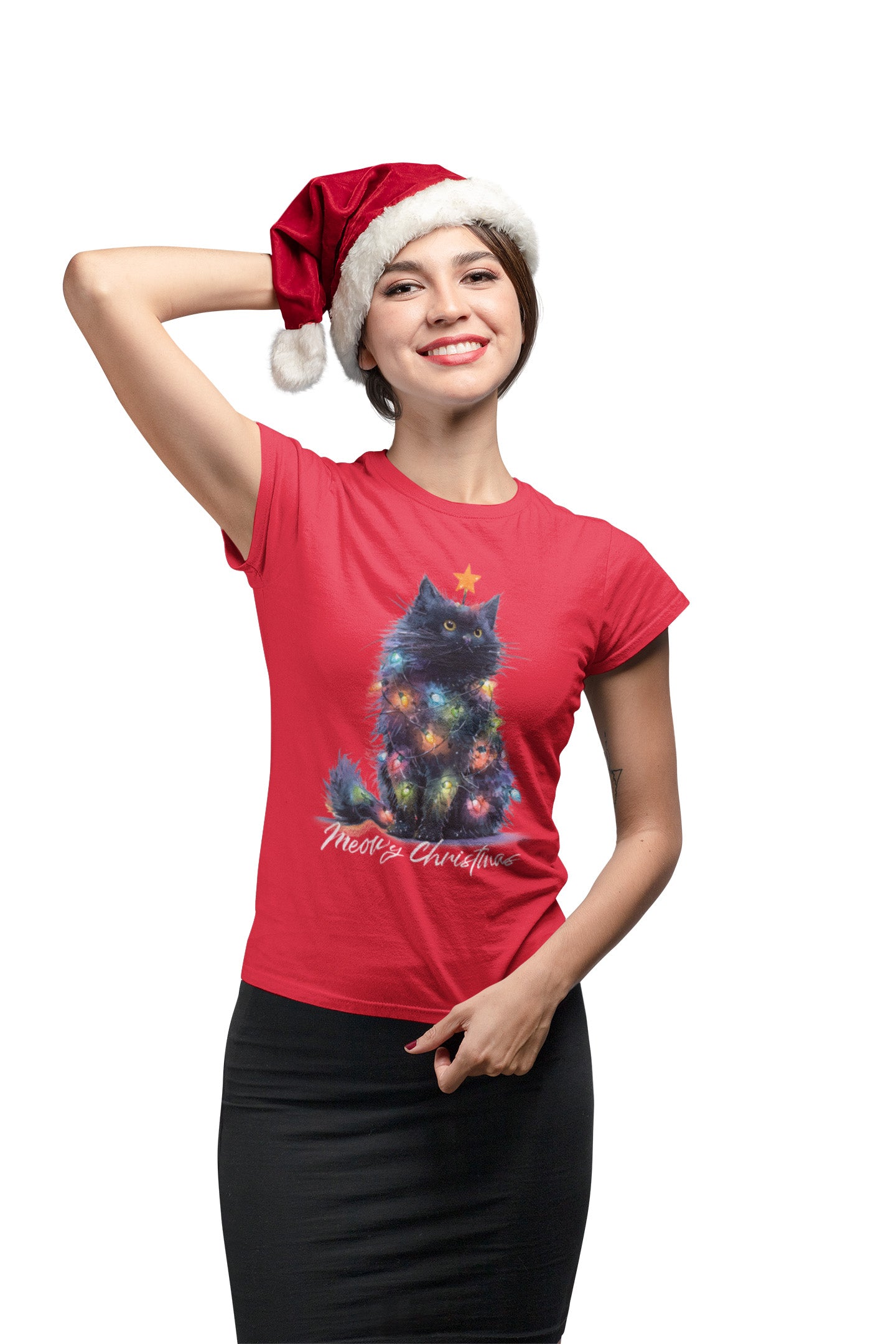 Christmas Cat Meowy Christmas - Ladies T-Shirt
