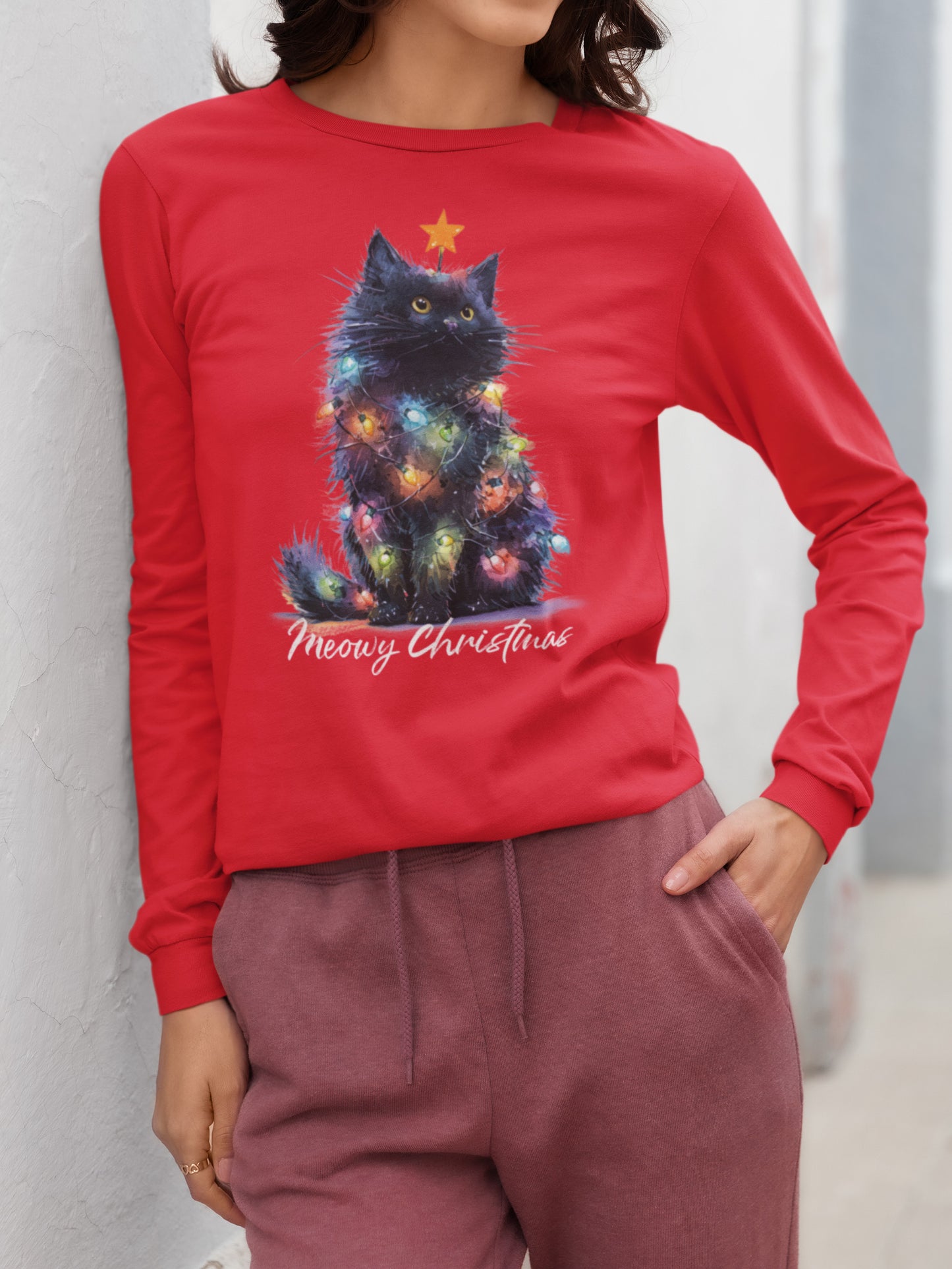 Christmas Cat Meowy Christmas - Long Sleeve Tee