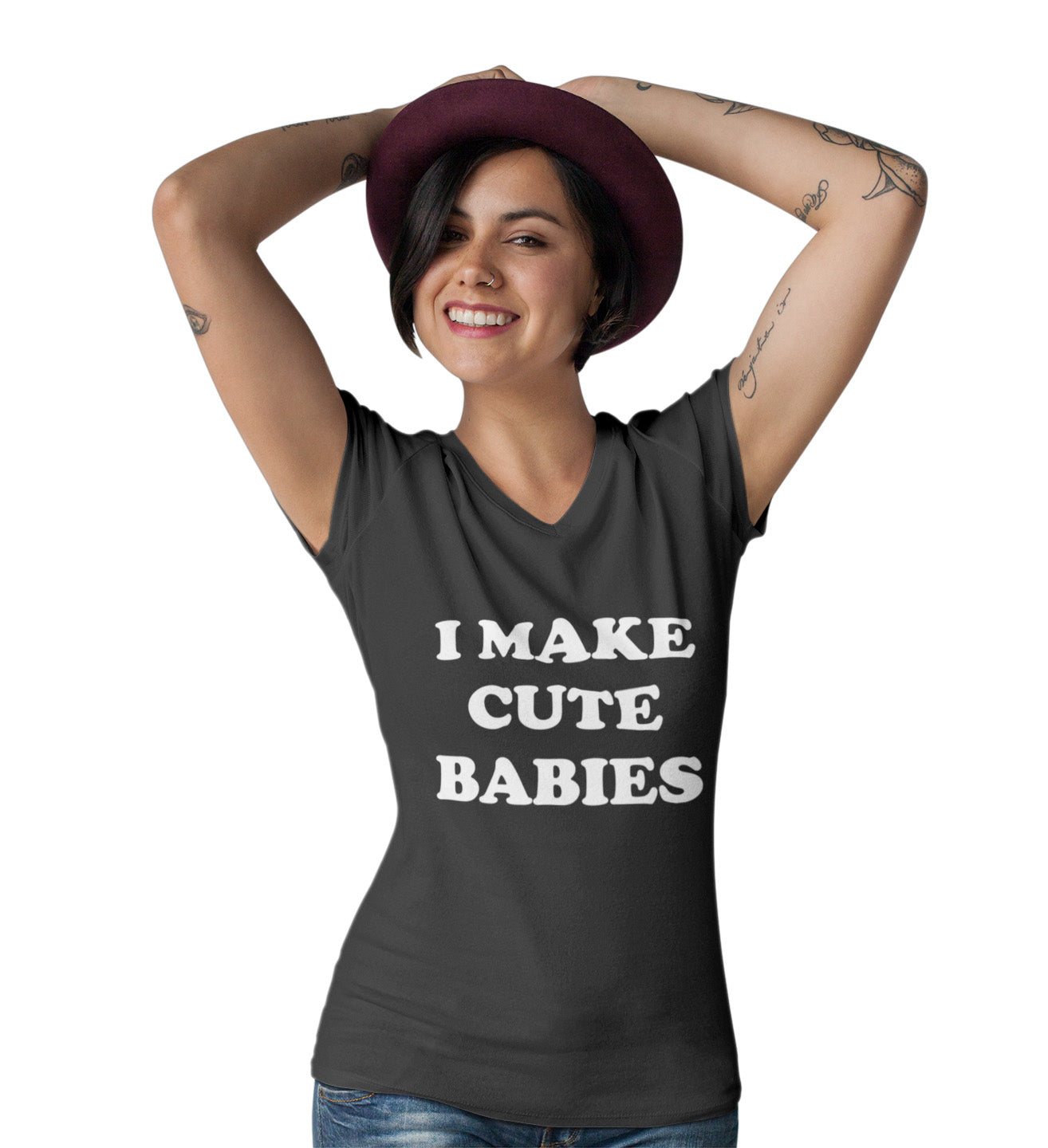 I Make Cute Babies - Ladies V-Neck T-Shirt