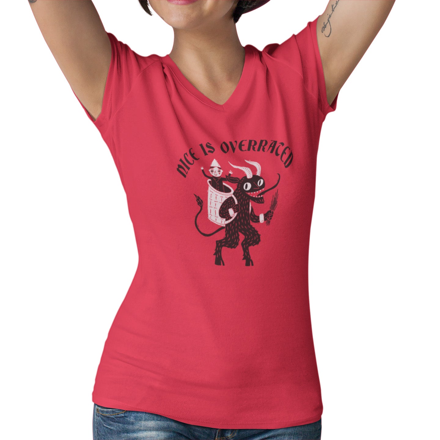 Krampus Nice Is Overrated - Ladies V-Neck T-Shirt