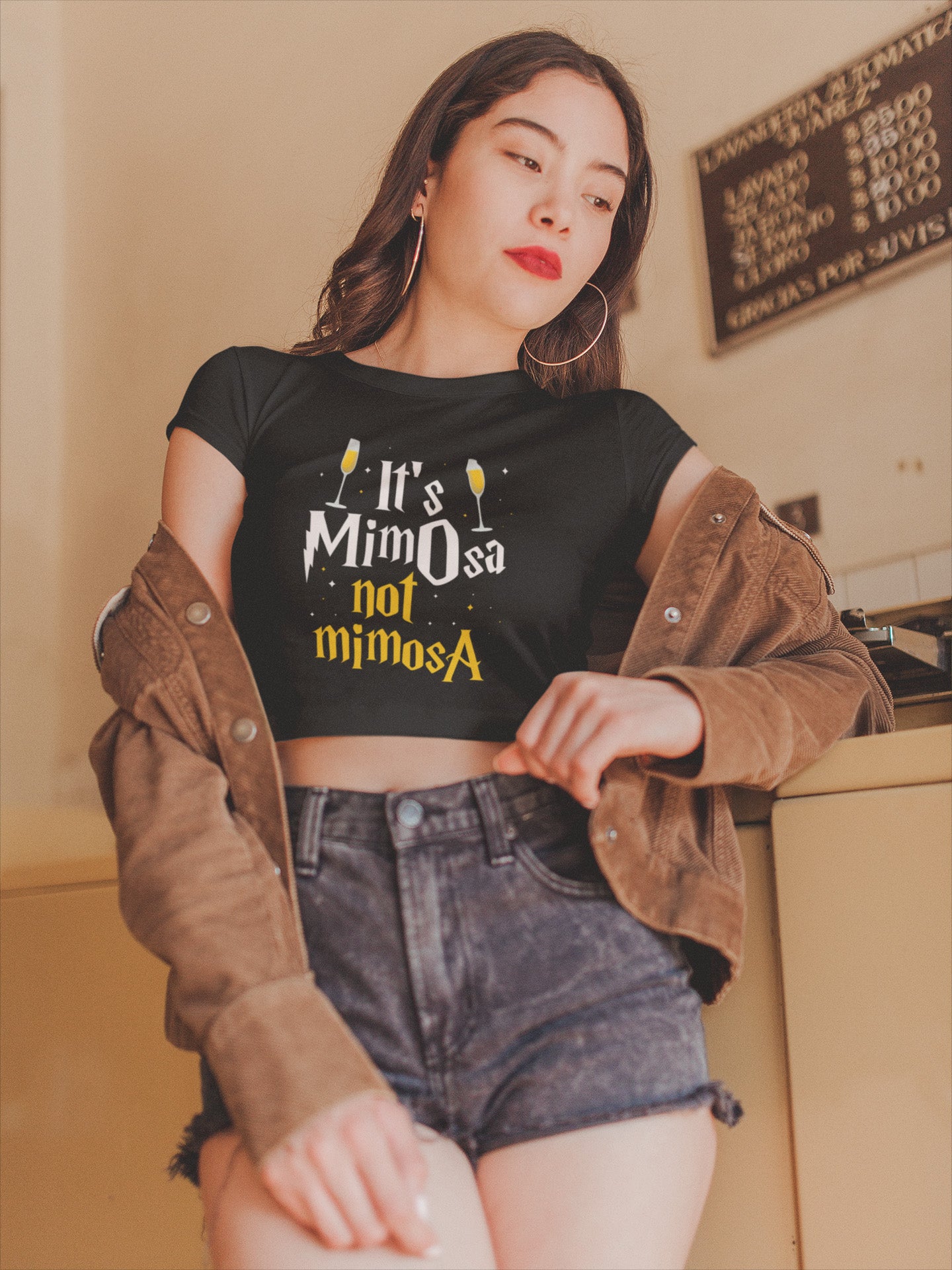 It's MimOsa Not MimosA - Ladies Flowy Cropped Tee - Absurd Ink