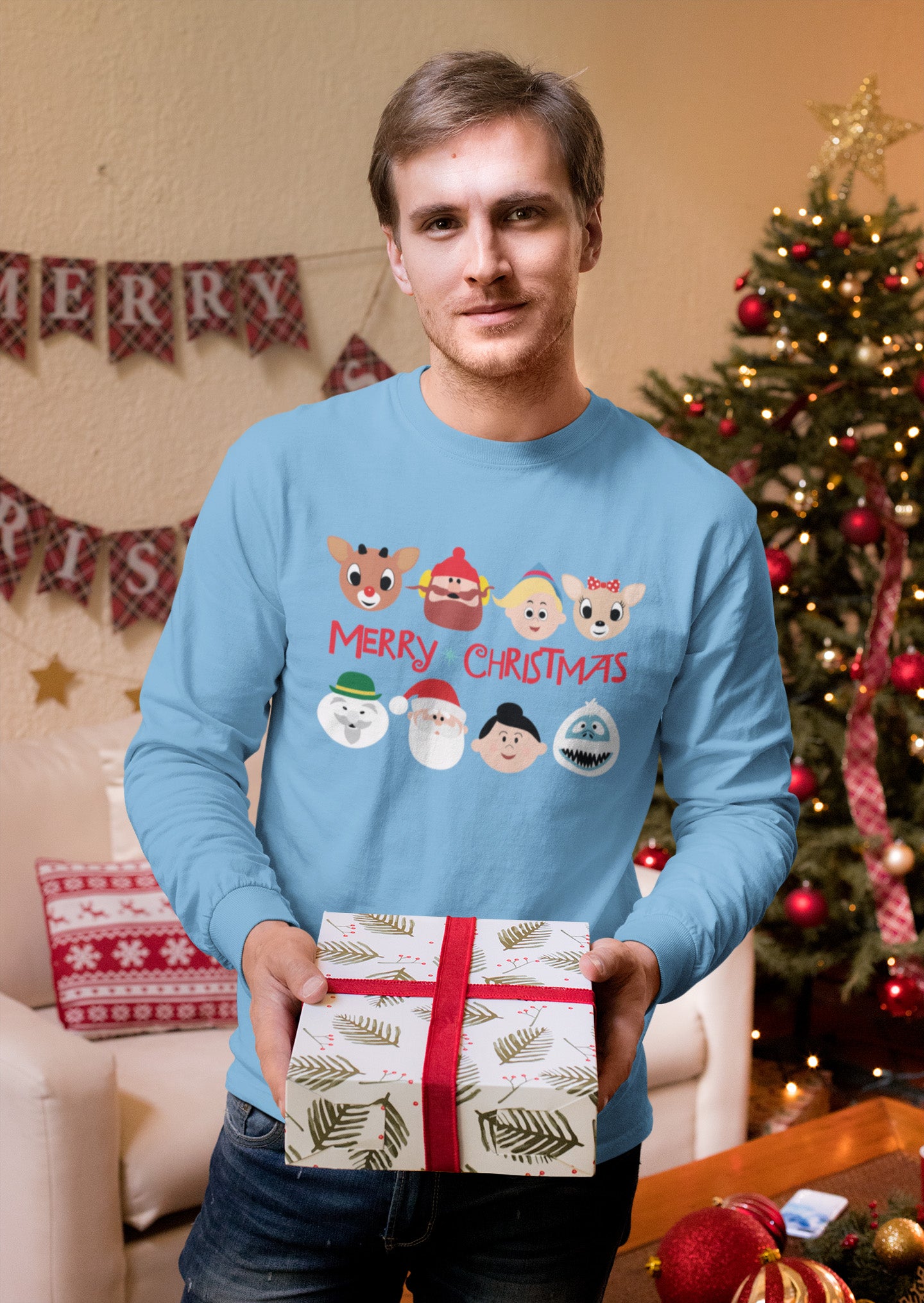 Rudolph Characters Merry Christmas - Long Sleeve Tee