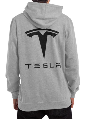 Tesla Pullover Hoodie - Front & Back (red grey)
