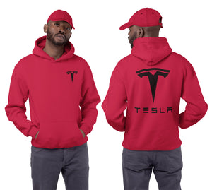 Tesla Pullover Hoodie - Front & Back (red grey)