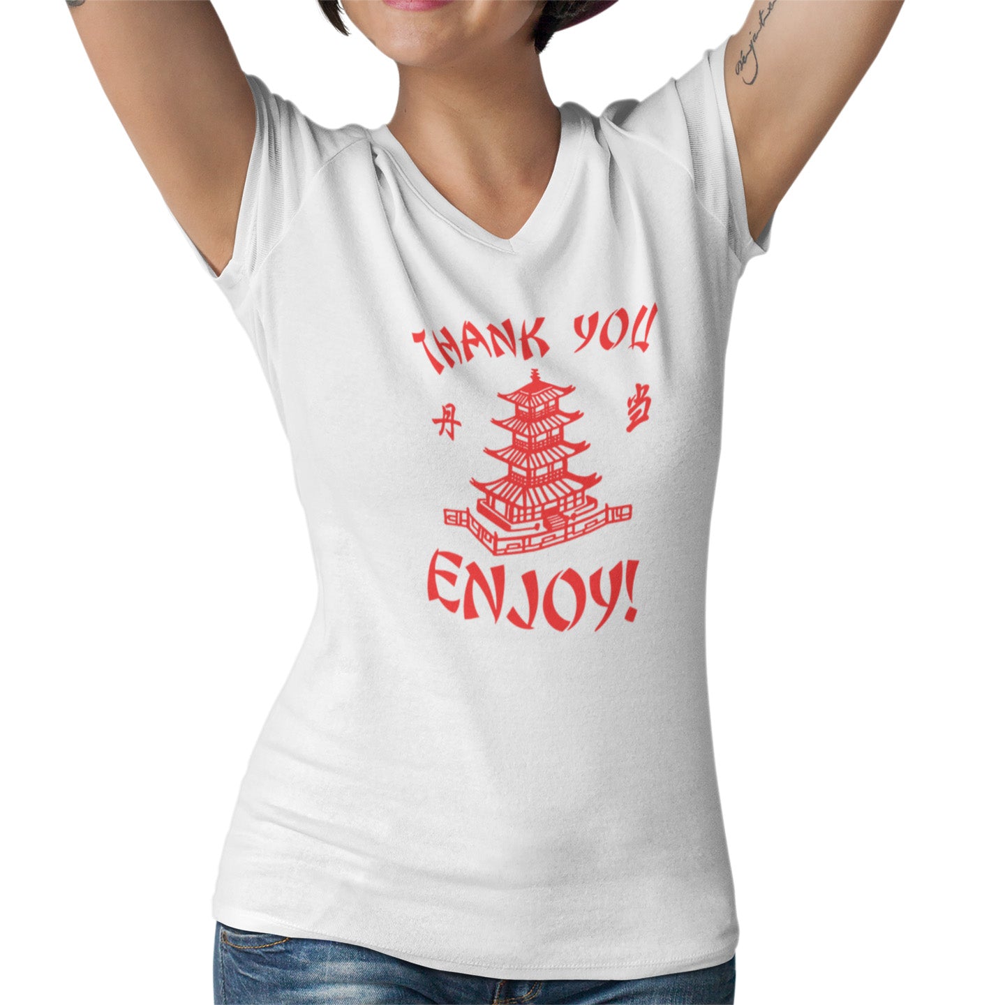 Thank You Enjoy Chinese Takeout - Ladies V-Neck Tee