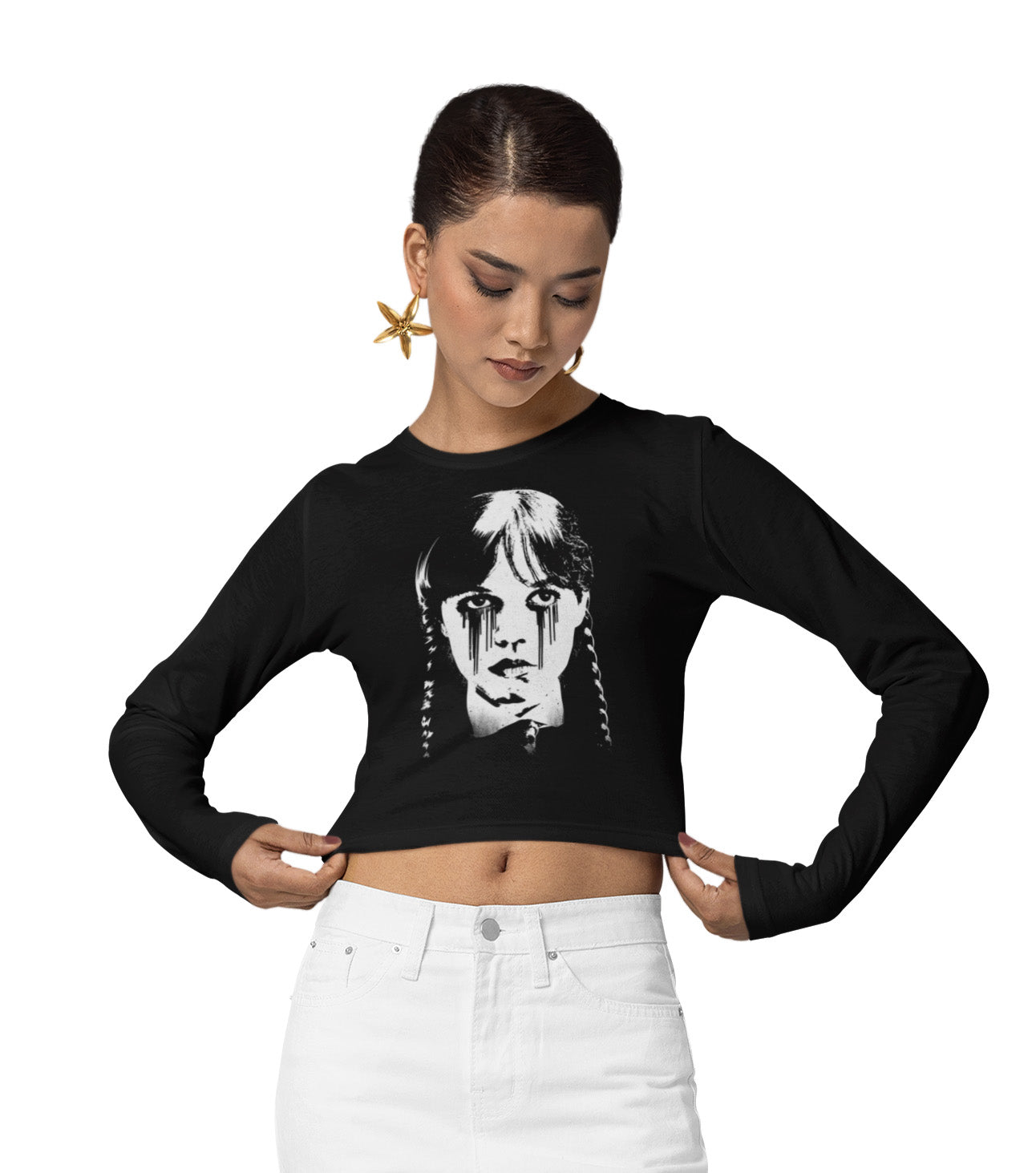 Wednesday Addams Tears - Ladies Cropped Fleece Crew - Absurd Ink
