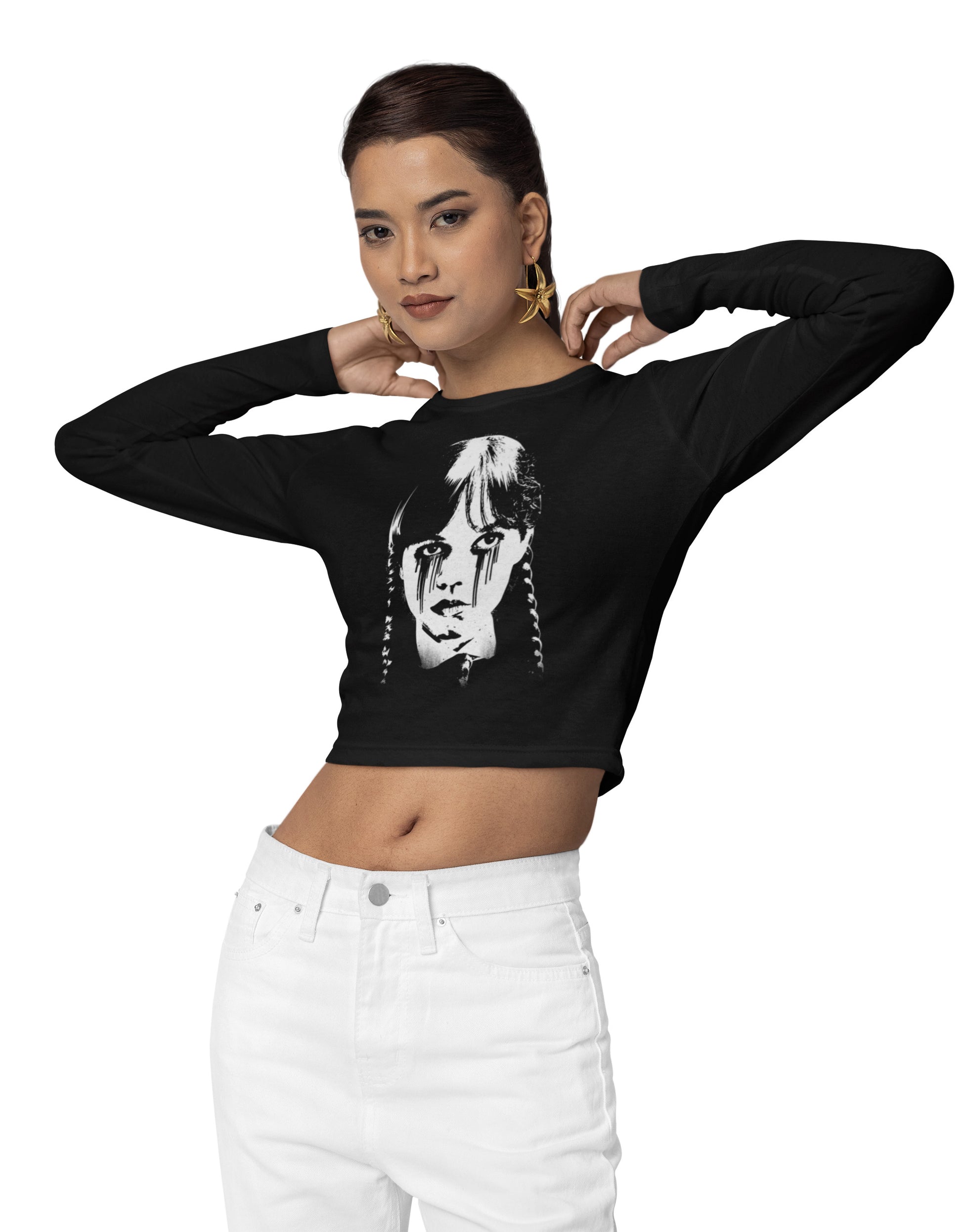 Wednesday Addams Tears - Ladies Cropped Fleece Crew - Absurd Ink
