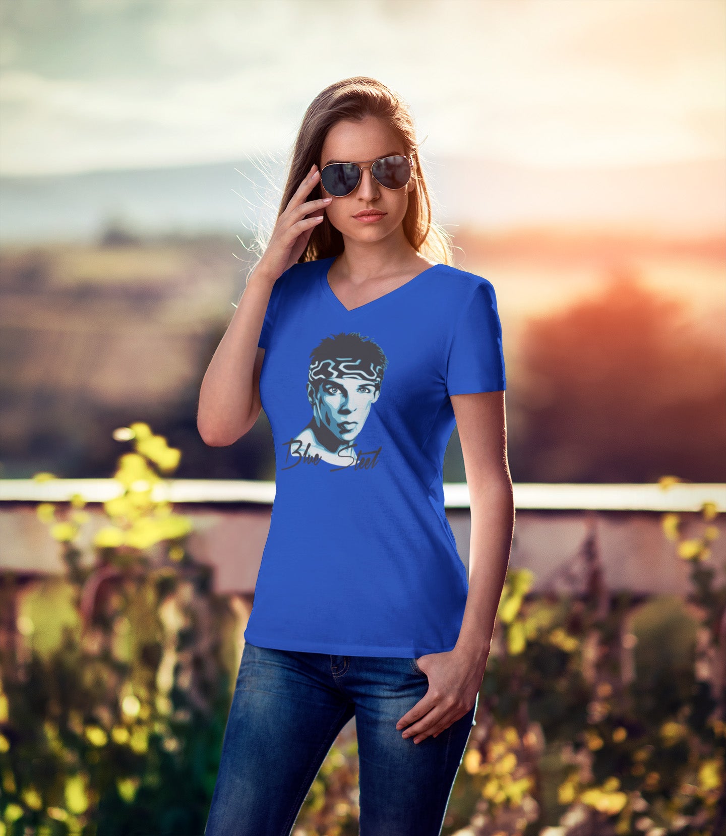Blue Steel - Ladies V-Neck T-Shirt - Absurd Ink