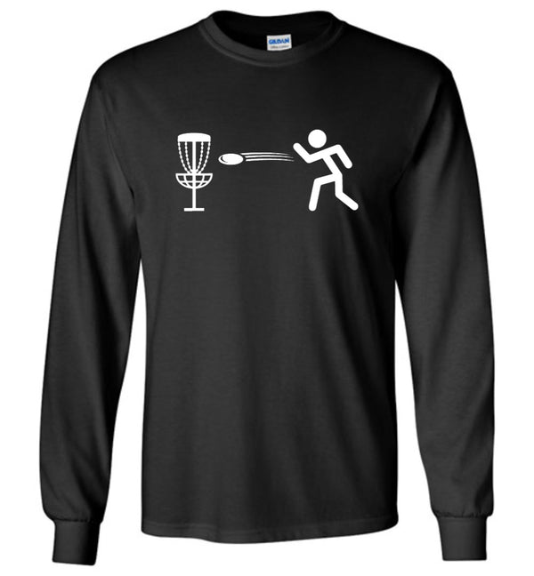 Disc Golf Shirt - StickMan - Gildan Long Sleeve T-Shirt-white - Absurd Ink
