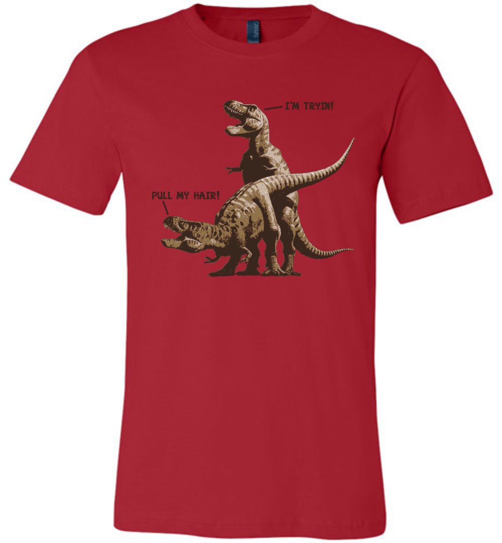 T-Rex Pull My Hair - Canvas Unisex T-Shirt - Absurd Ink